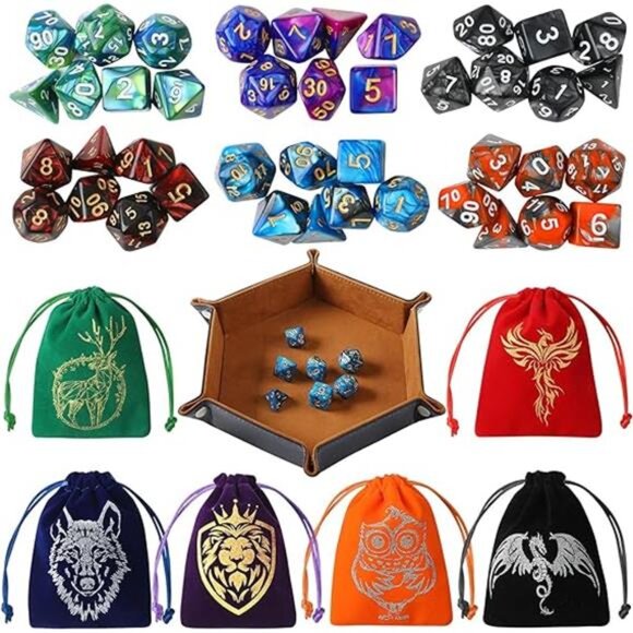DND Dice Set, 42 Pcs polyhedral dice Set with 6 Colorful Animal Pattern Bag - Picture 8 of 8